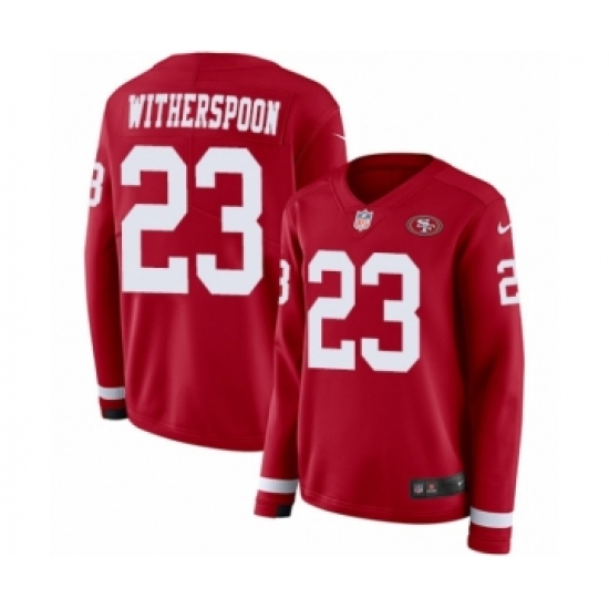 Women's Nike San Francisco 49ers 23 Ahkello Witherspoon Limited Red Therma Long Sleeve NFL Jersey