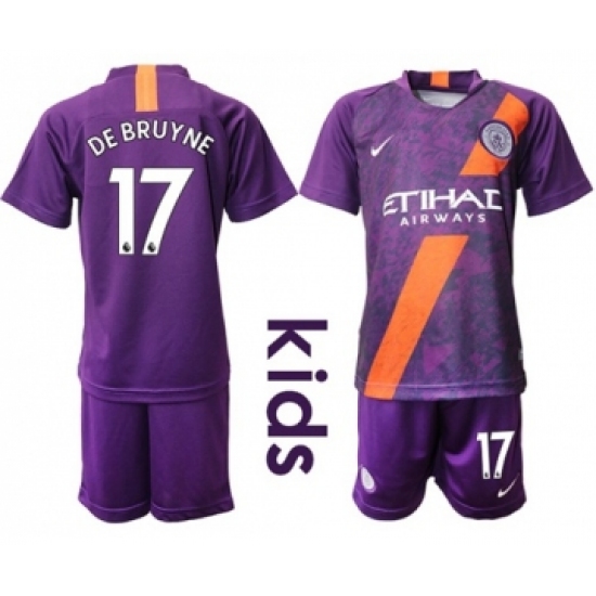 Manchester City 17 De Bruyne Third Kid Soccer Club Jersey