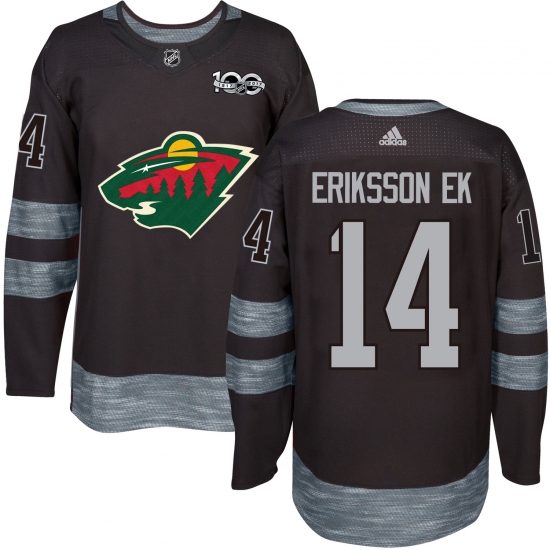 Men's Adidas Minnesota Wild 14 Joel Eriksson Ek Authentic Black 1917-2017 100th Anniversary NHL Jersey