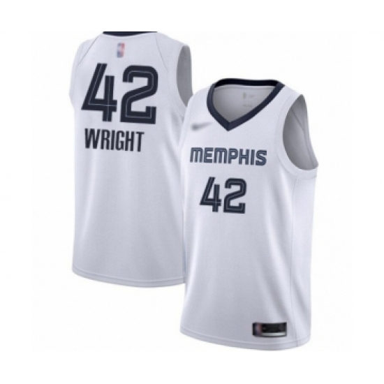 Women's Memphis Grizzlies 42 Lorenzen Wright Swingman White Finished Basketball Jersey - Association Edition