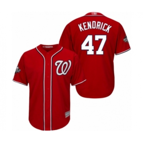 Youth Washington Nationals 47 Howie Kendrick Authentic Red Alternate 1 Cool Base 2019 World Series Bound Baseball Jersey