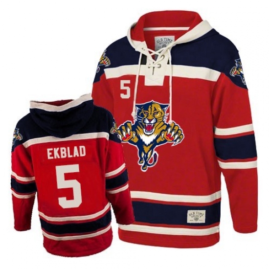 Men's Old Time Hockey Florida Panthers 5 Aaron Ekblad Authentic Red Sawyer Hooded Sweatshirt NHL Jersey