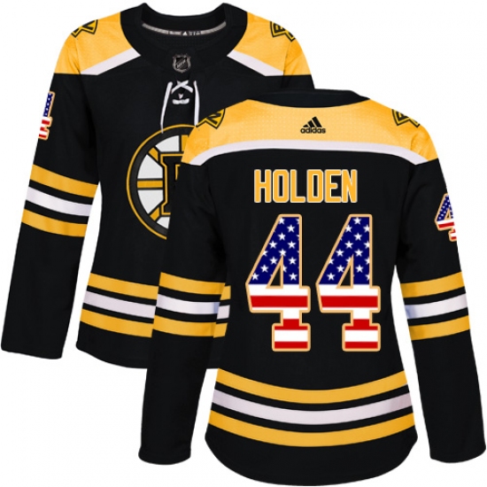 Women's Adidas Boston Bruins 44 Nick Holden Authentic Black USA Flag Fashion NHL Jersey