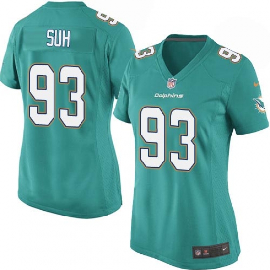 Women's Nike Miami Dolphins 93 Ndamukong Suh Game Aqua Green Team Color NFL Jersey
