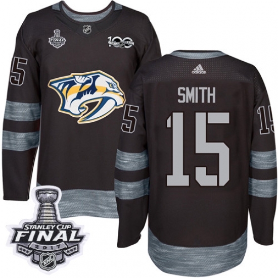 Men's Adidas Nashville Predators 15 Craig Smith Authentic Black 1917-2017 100th Anniversary 2017 Stanley Cup Final NHL Jersey