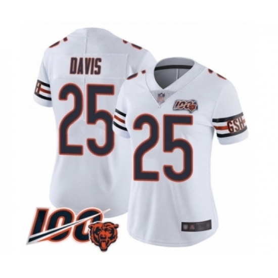 Women's Chicago Bears 25 Mike Davis White Vapor Untouchable Limited Player 100th Season Football Jersey