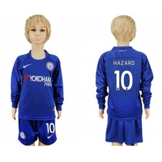 Chelsea 10 Hazard Home Long Sleeves Kid Soccer Club Jersey