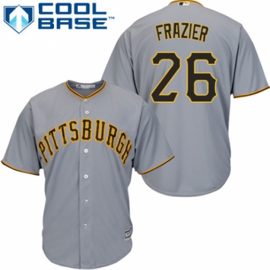 Youth Majestic Pittsburgh Pirates 26 Adam Frazier Replica Grey Road Cool Base MLB Jersey