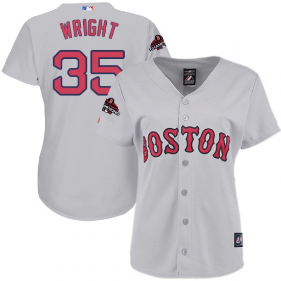 Women's Majestic Boston Red Sox 35 Steven Wright Authentic Grey Road 2018 World Series Champions MLB Jersey