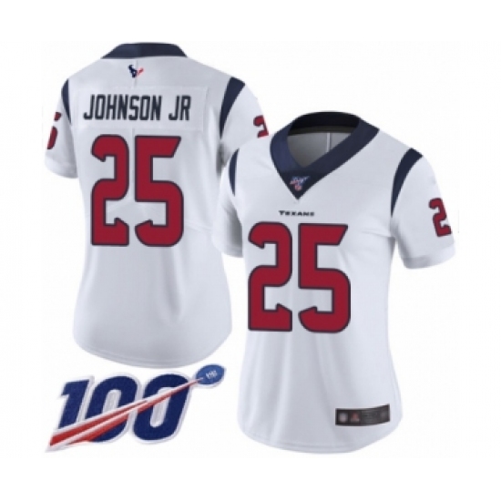 Women's Houston Texans 25 Duke Johnson Jr White Vapor Untouchable Limited Player 100th Season Football Jersey