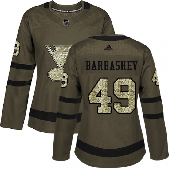 Women's Adidas St. Louis Blues 49 Ivan Barbashev Authentic Green Salute to Service NHL Jersey