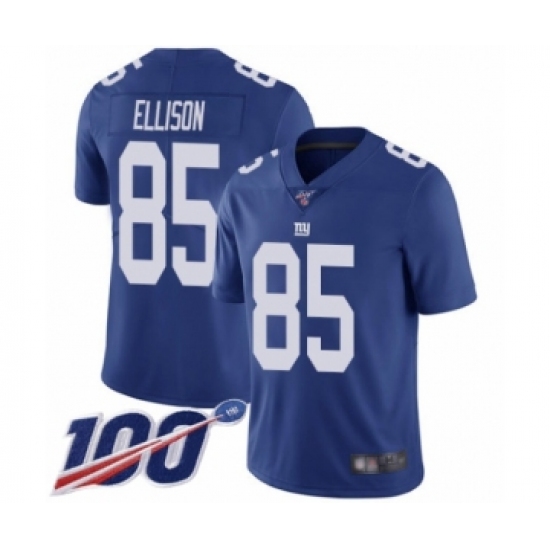 Men's New York Giants 85 Rhett Ellison Royal Blue Team Color Vapor Untouchable Limited Player 100th Season Football Jersey