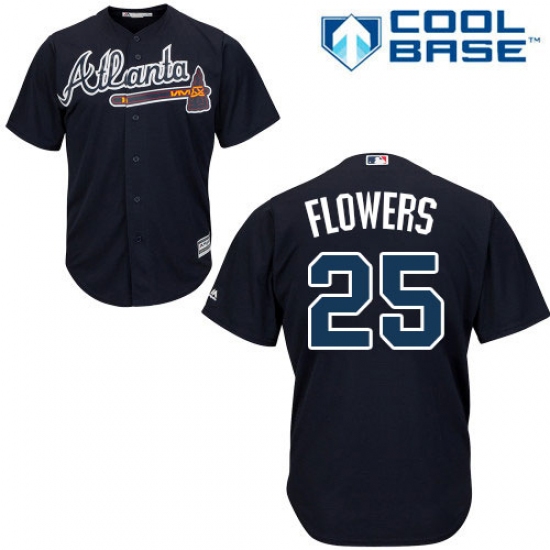 Youth Majestic Atlanta Braves 25 Tyler Flowers Authentic Blue Alternate Road Cool Base MLB Jersey