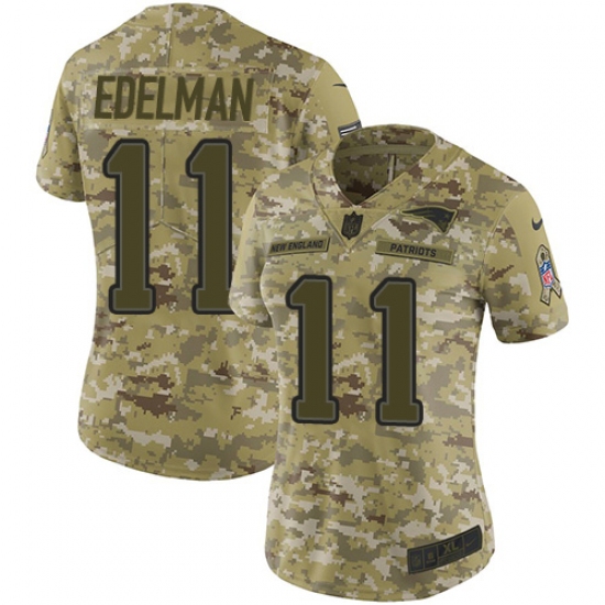 Women's Nike New England Patriots 11 Julian Edelman Limited Camo 2018 Salute to Service NFL Jersey