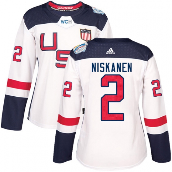 Women's Adidas Team USA 2 Matt Niskanen Authentic White Home 2016 World Cup Hockey Jersey