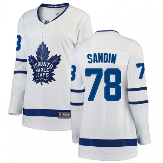 Women's Toronto Maple Leafs 78 Rasmus Sandin Authentic White Away Fanatics Branded Breakaway NHL Jersey