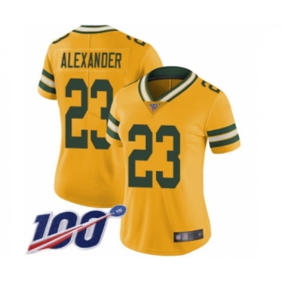 Women's Green Bay Packers 23 Jaire Alexander Limited Gold Rush Vapor Untouchable 100th Season Football Jersey