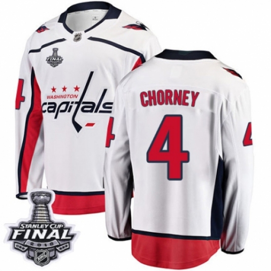 Youth Washington Capitals 4 Taylor Chorney Fanatics Branded White Away Breakaway 2018 Stanley Cup Final NHL Jersey