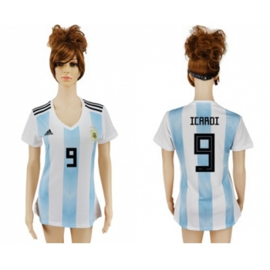 Women's Argentina 9 Icardi Home Soccer Country Jersey