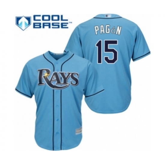 Youth Tampa Bay Rays 15 Emilio Pagan Authentic Light Blue Alternate 2 Cool Base Baseball Player Jersey