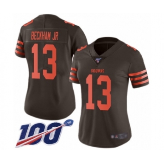 Women's Cleveland Browns 13 Odell Beckham Jr. Limited 100th Season Brown Rush Vapor Untouchable Football Jersey