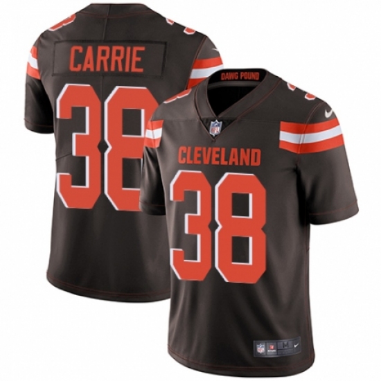 Men's Nike Cleveland Browns 38 T. J. Carrie Brown Team Color Vapor Untouchable Limited Player NFL Jersey