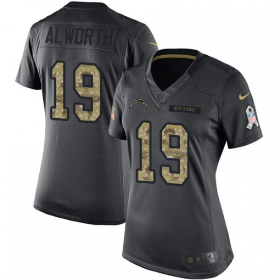 Women's Nike Los Angeles Chargers 19 Lance Alworth Limited Black 2016 Salute to Service NFL Jersey