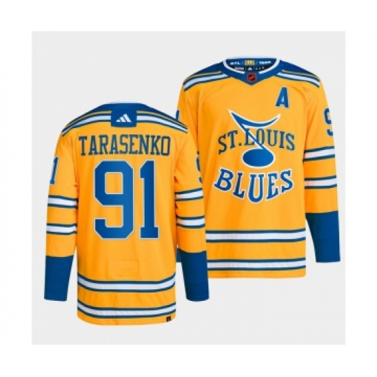 Men's St. Louis Blues 91 Vladimir Tarasenko Yellow 2022-23 Reverse Retro Stitched Jersey