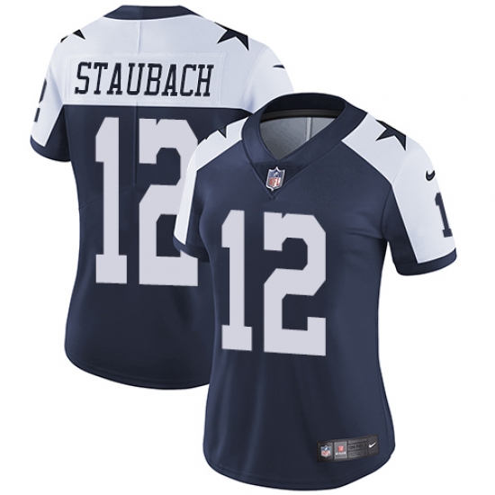 Women's Nike Dallas Cowboys 12 Roger Staubach Navy Blue Throwback Alternate Vapor Untouchable Limited Player NFL Jersey