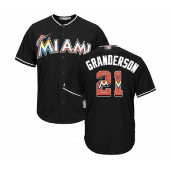 Men's Miami Marlins 21 Curtis Granderson Authentic Black Team Logo Fashion Cool Base Baseball Jersey