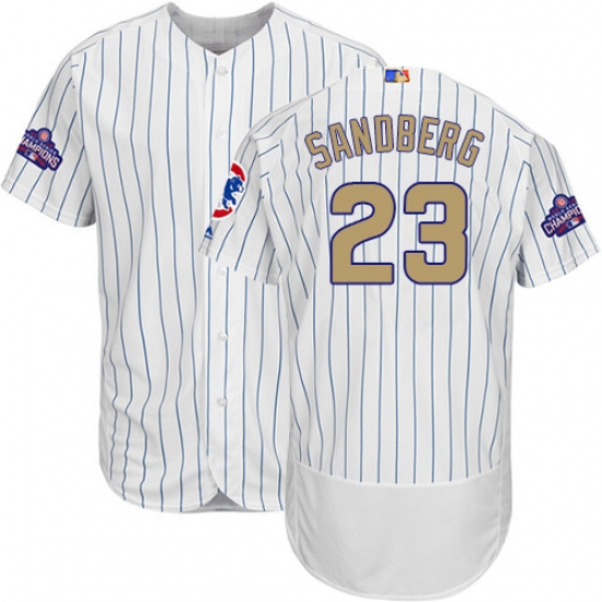 Men's Majestic Chicago Cubs 23 Ryne Sandberg Authentic White 2017 Gold Program Flex Base MLB Jersey