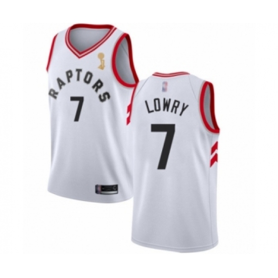 Men's Toronto Raptors 7 Kyle Lowry Swingman White 2019 Basketball Finals Champions Jersey - Association Edition