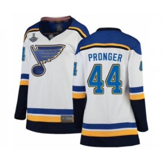 Women's St. Louis Blues 44 Chris Pronger Fanatics Branded White Away Breakaway 2019 Stanley Cup Champions Hockey Jersey