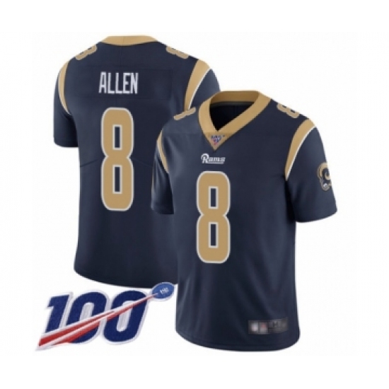 Men's Los Angeles Rams 8 Brandon Allen Navy Blue Team Color Vapor Untouchable Limited Player 100th Season Football Jersey