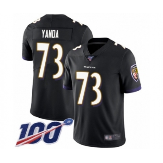 Men's Baltimore Ravens 73 Marshal Yanda Black Alternate Vapor Untouchable Limited Player 100th Season Football Jersey