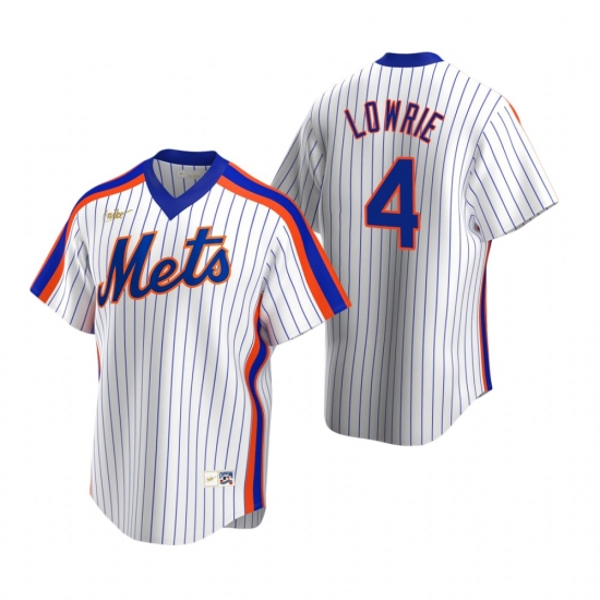 Men's Nike New York Mets 4 Jed Lowrie White Cooperstown Collection Home Stitched Baseball Jersey