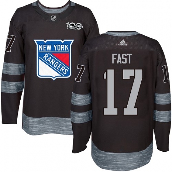 Men's Adidas New York Rangers 17 Jesper Fast Authentic Black 1917-2017 100th Anniversary NHL Jersey