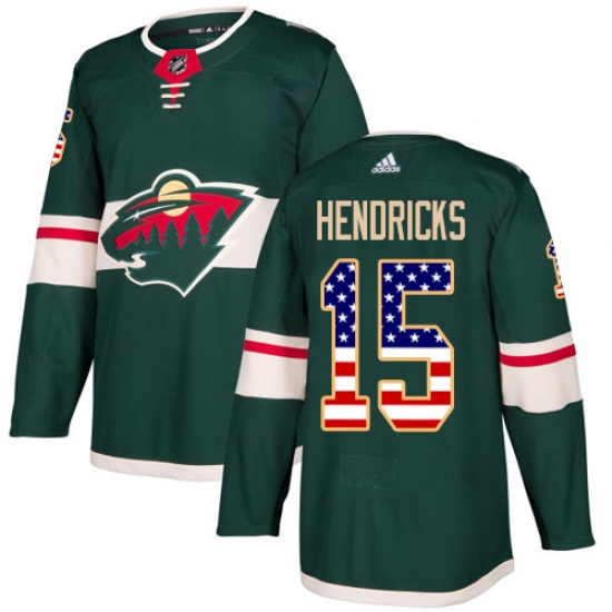 Youth Adidas Minnesota Wild 15 Matt Hendricks Authentic Green USA Flag Fashion NHL Jersey