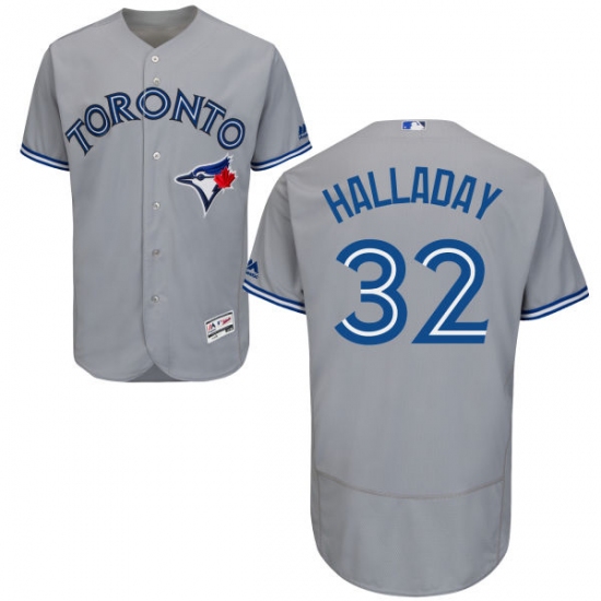 Men's Majestic Toronto Blue Jays 32 Roy Halladay Grey Road Flex Base Authentic Collection MLB Jersey