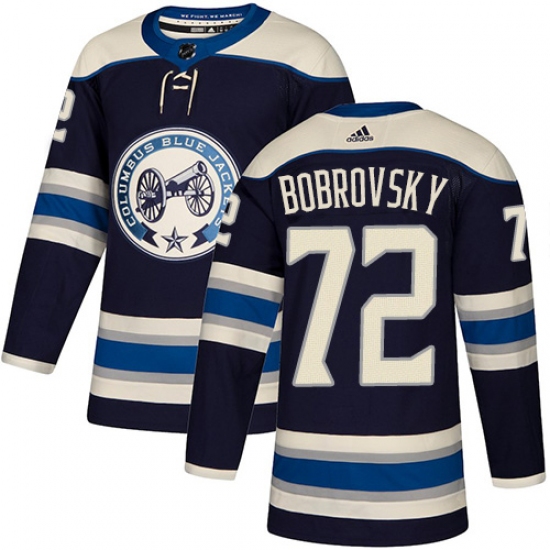 Men's Adidas Columbus Blue Jackets 72 Sergei Bobrovsky Authentic Navy Blue Alternate NHL Jersey