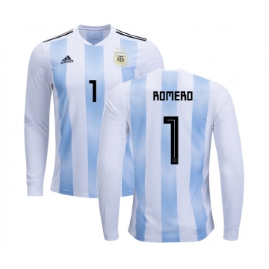 Argentina 1 Romero Home Long Sleeves Kid Soccer Country Jersey