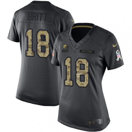 Women's Nike Cleveland Browns 18 Kenny Britt Limited Black 2016 Salute to Service NFL Jersey