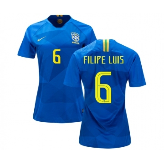 Women's Brazil 6 Filipe Luis Away Soccer Country Jersey