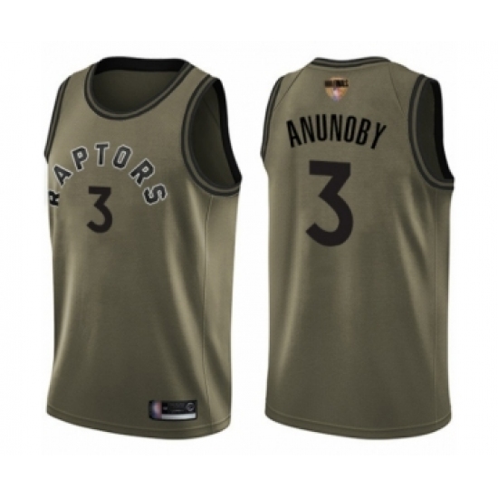 Men's Toronto Raptors 3 OG Anunoby Swingman Green Salute to Service 2019 Basketball Finals Bound Jersey