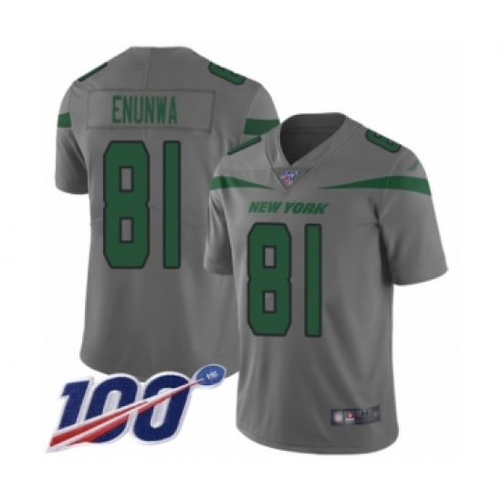 Youth New York Jets 81 Quincy Enunwa Limited Gray Inverted Legend 100th Season Football Jersey
