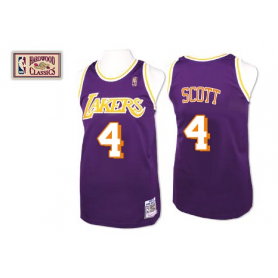 Men's Mitchell and Ness Los Angeles Lakers 4 Byron Scott Authentic Purple Throwback NBA Jersey