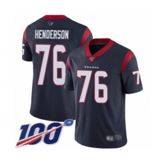 Men's Houston Texans 76 Seantrel Henderson Navy Blue Team Color Vapor Untouchable Limited Player 100th Season Football Jersey