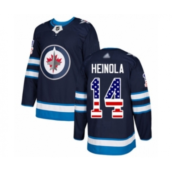 Men's Winnipeg Jets 14 Ville Heinola Authentic Navy Blue USA Flag Fashion Hockey Jersey