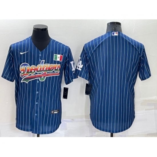 Men's Los Angeles Dodgers Blank Navy Blue Pinstripe Mexico Cool Base Nike Jersey