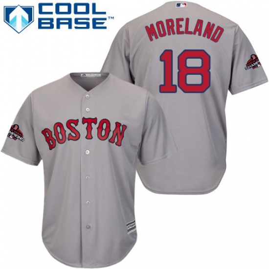 Youth Majestic Boston Red Sox 18 Mitch Moreland Authentic Grey Road Cool Base 2018 World Series Champions MLB Jersey